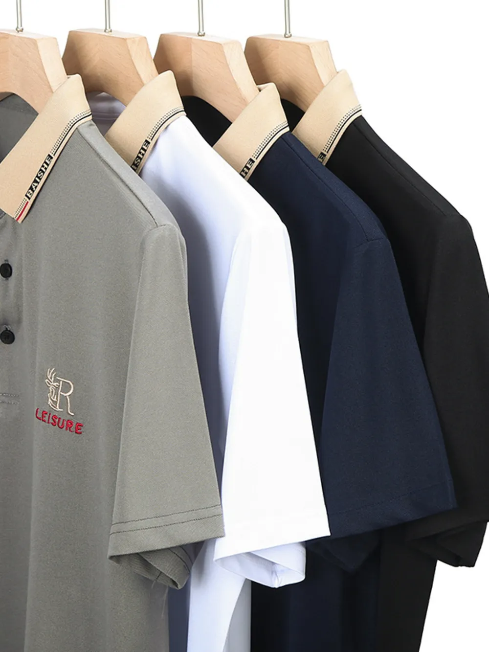 Men's Plus Size Contrast Collar Embroidered Polo Shirt, image 6