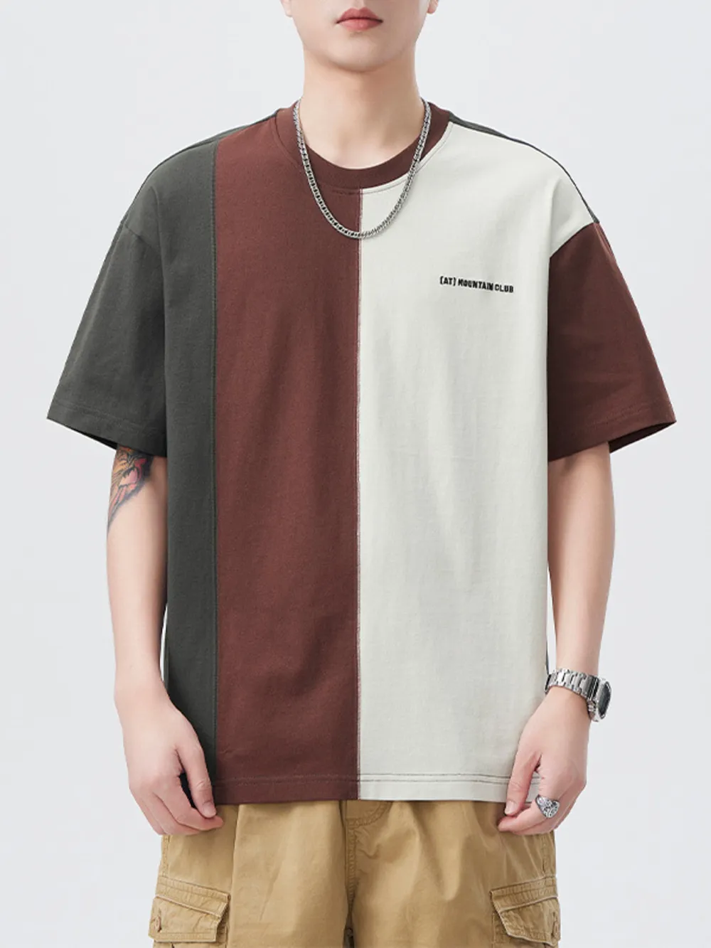 Men's Plus Size Color Block Round Neck Short Sleeve T-Shirt