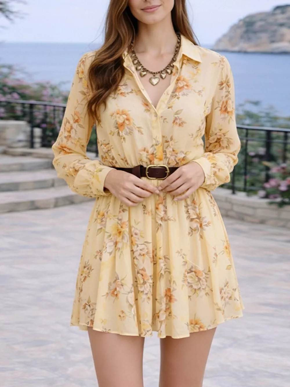 Full Size Floral Print Long Sleeve Shirt Dress Plus Size, image 8