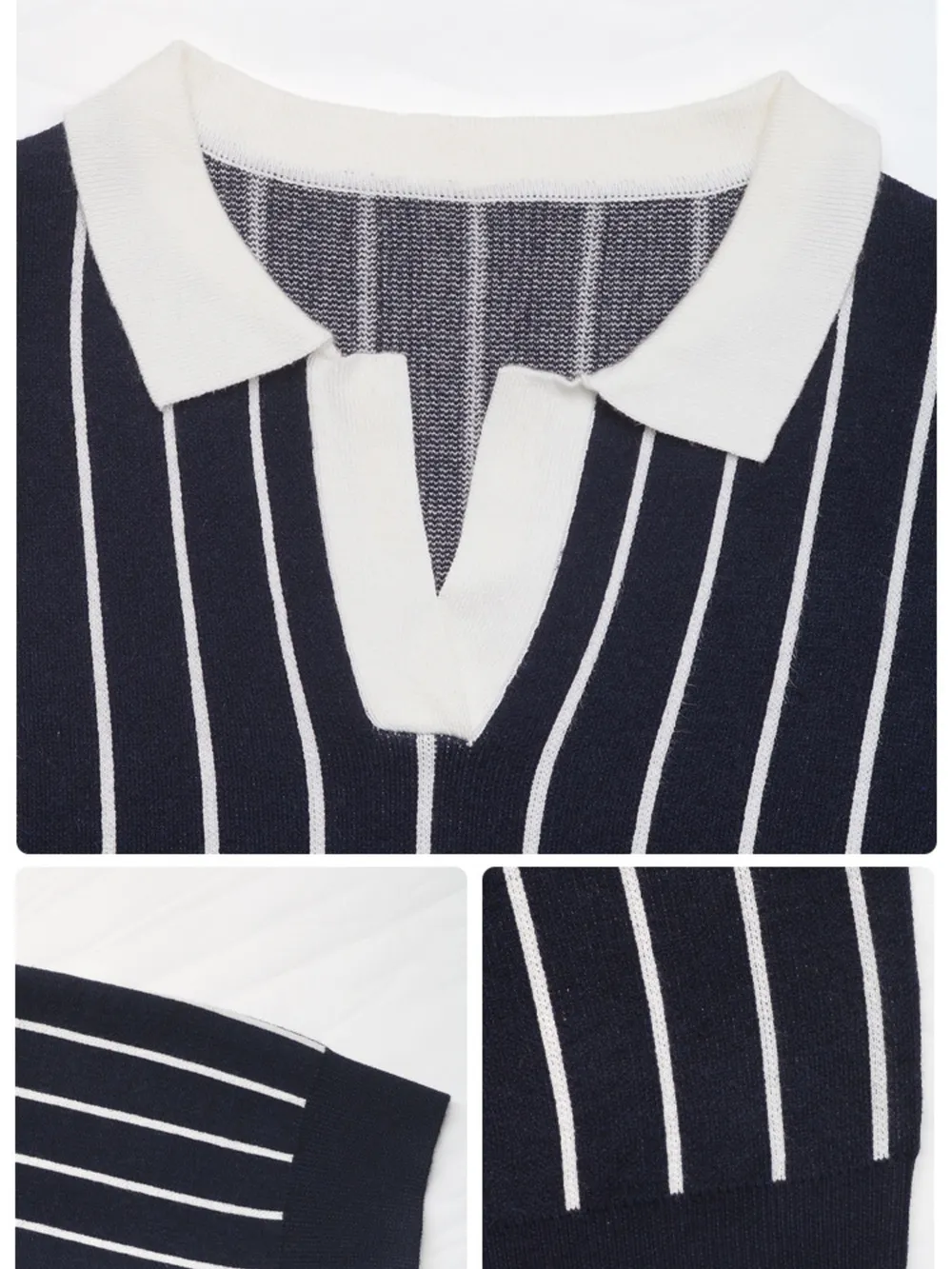 Stripe Contrast Collar Long Sleeve Knit Top, image 5