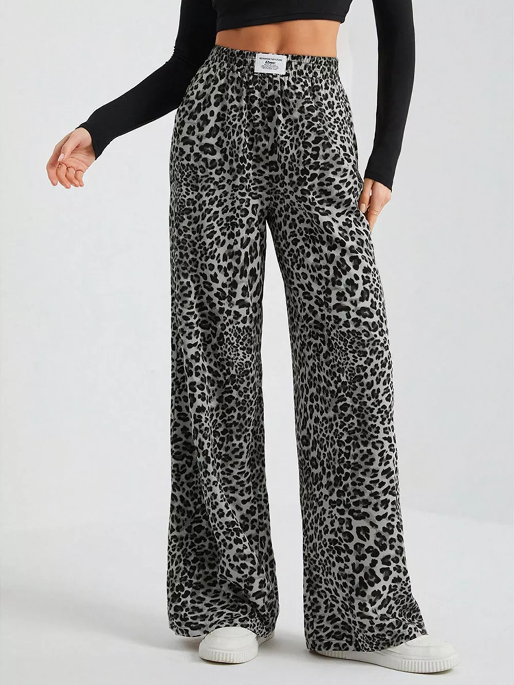 Full Size Leopard Print Wide Leg Pants Plus Size