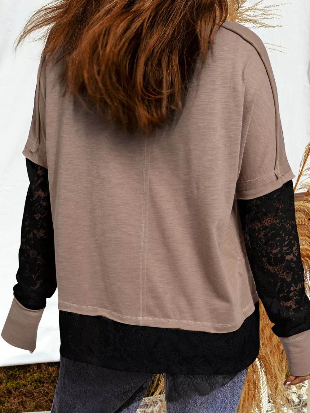 Sheer Lace Patchwork Casual Long Sleeve Tee, image 4