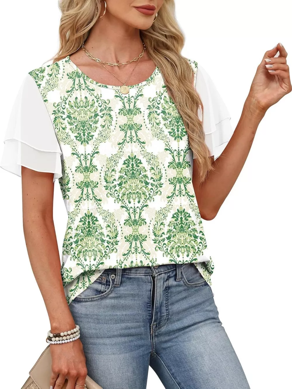 Layered Short Sleeve Round Neck T-Shirt, image 27