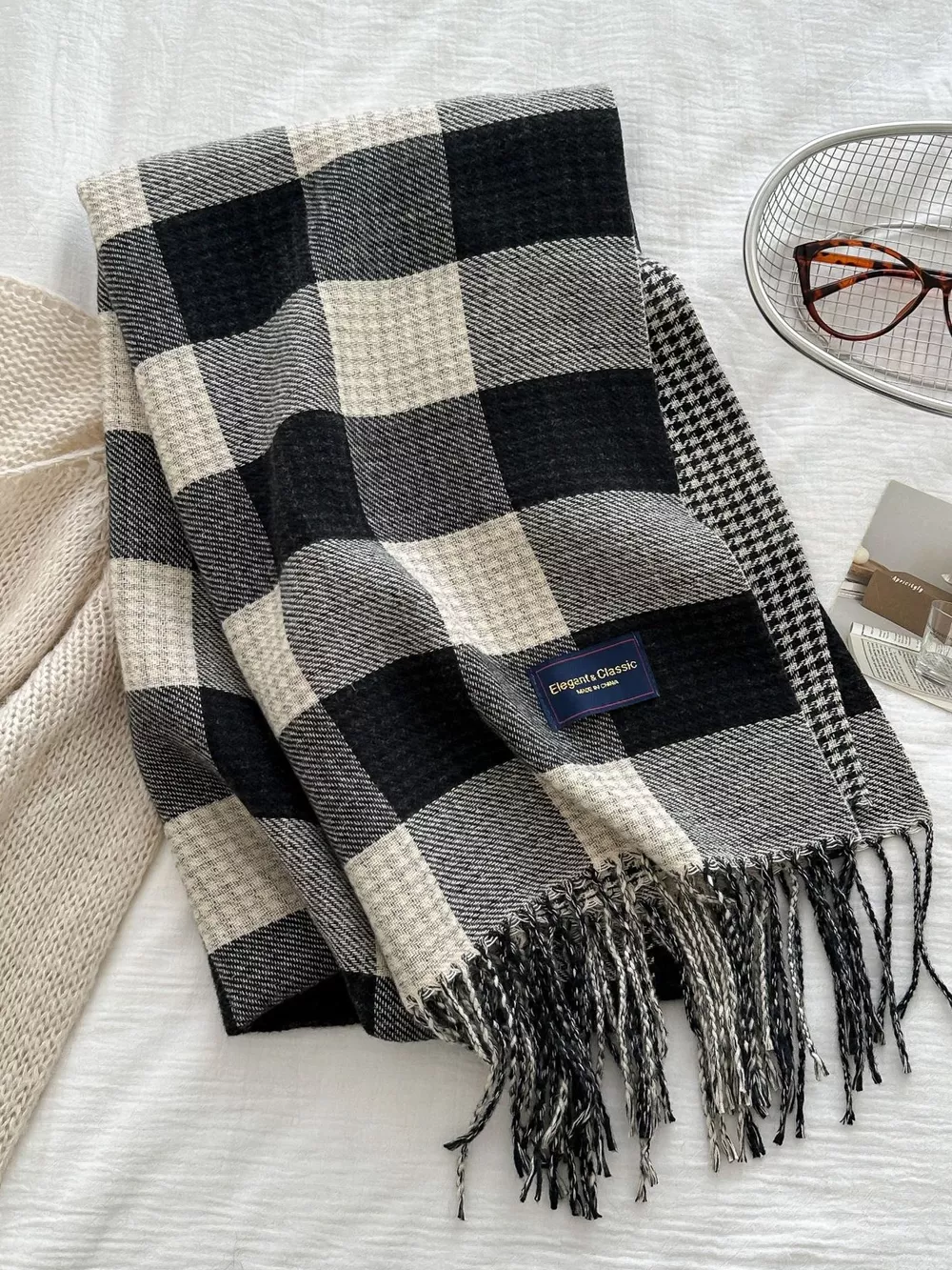 Plaid Tassel Winter Scarf