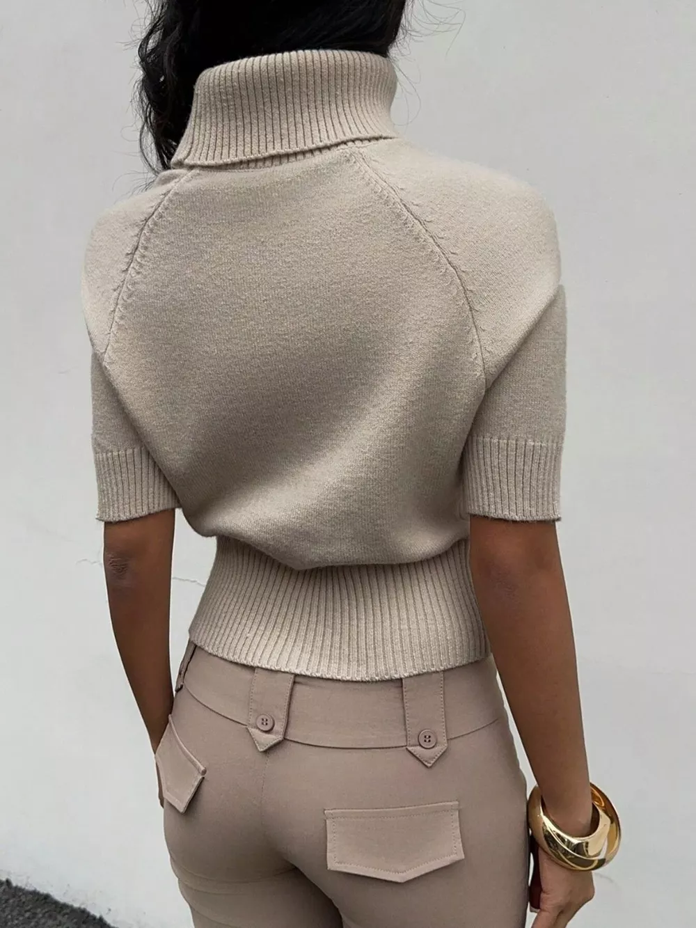 Turtleneck Short-Sleeve Cropped Sweater, image 5
