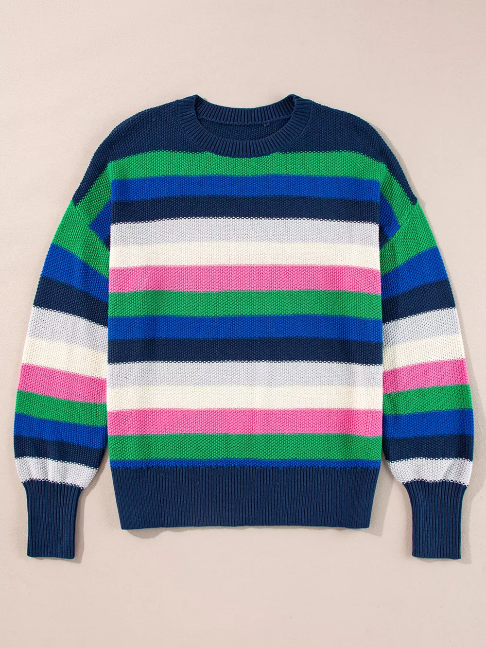 Rainbow Striped Crew Neck Drop Shoulder Sweater, image 7