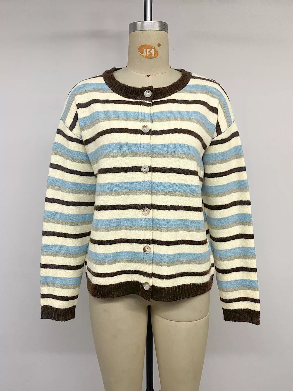 Striped Crew Neck Button-Down Cardigan, image 12