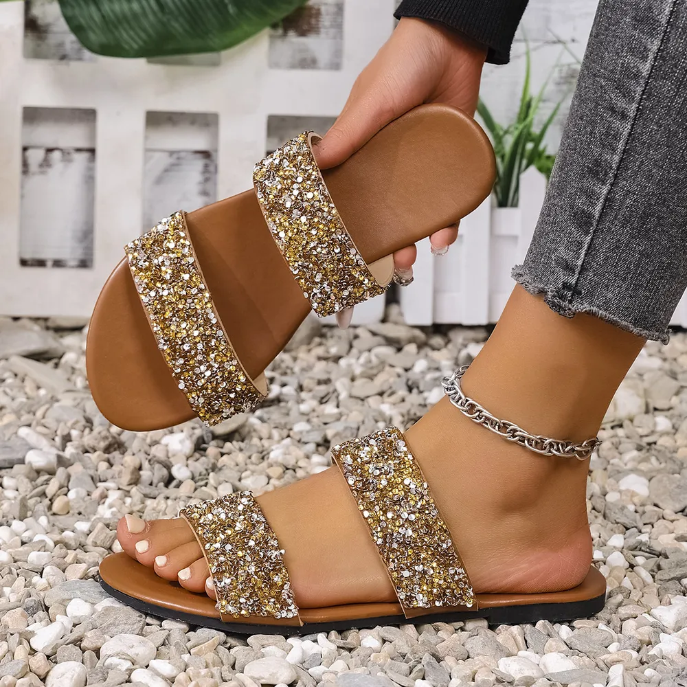 Sequin Open Toe Flats Sandals, image 7