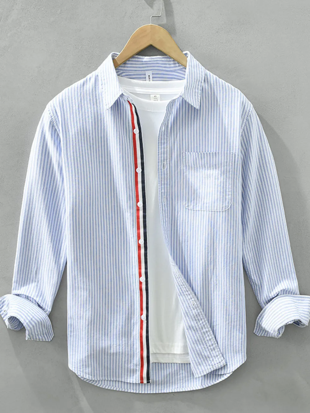 Men's Plus Size Striped Button Up Long Sleeve Shirt, image 2
