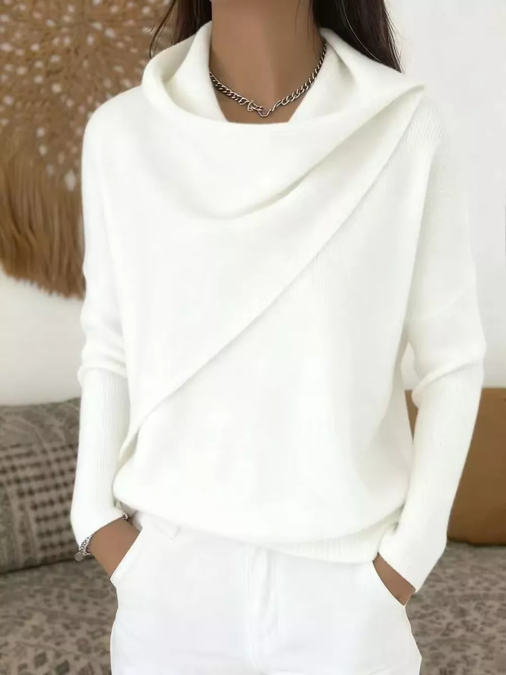 Full Size Solid Color Cowl Neck Sweater Plus Size, image 22