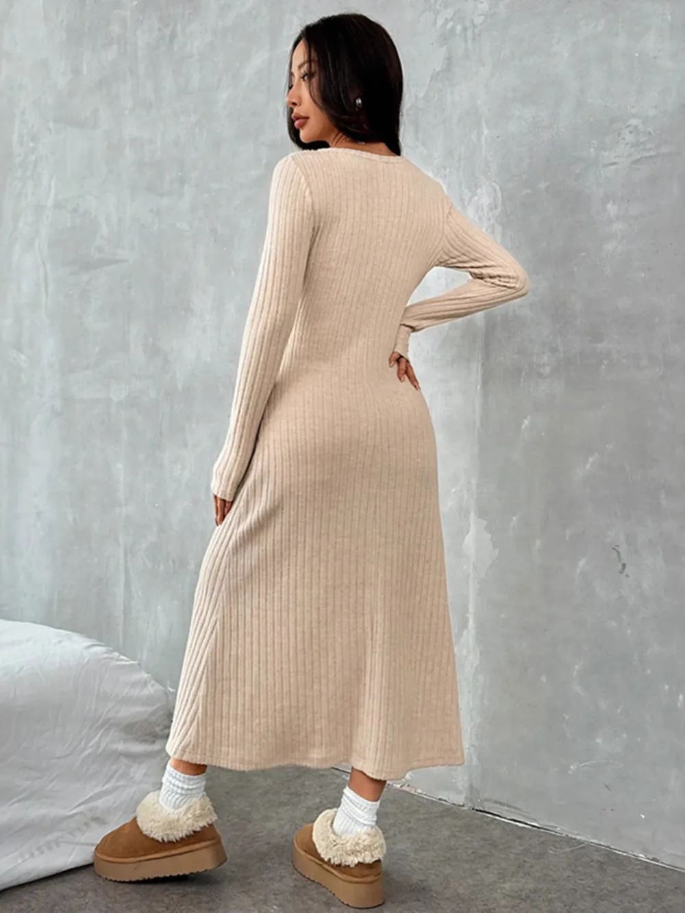 Ribbed Long Sleeve Knit Dress, image 5