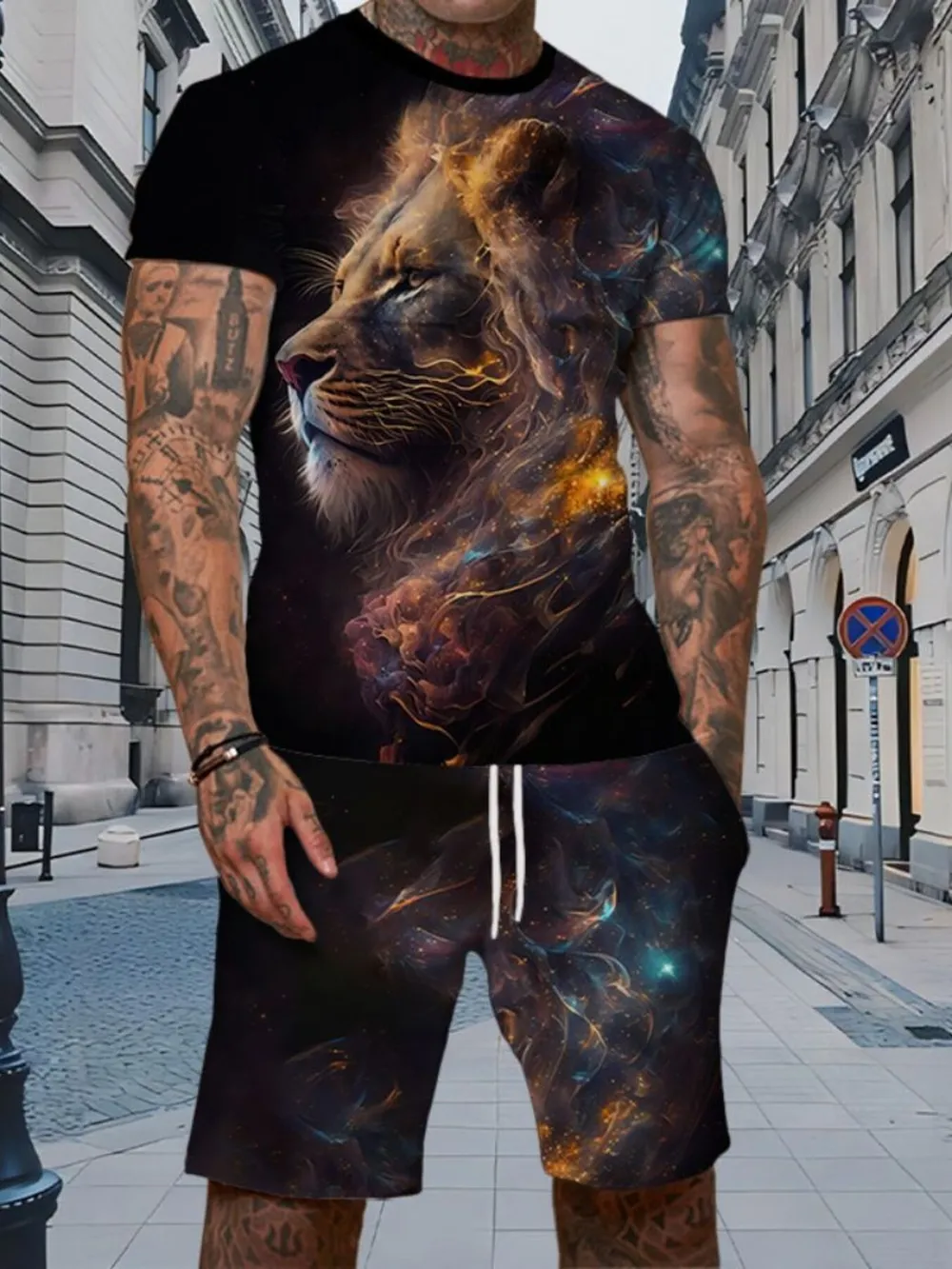 Men's Full Size Round Neck Tee and Shorts Set Plus Size, image 6