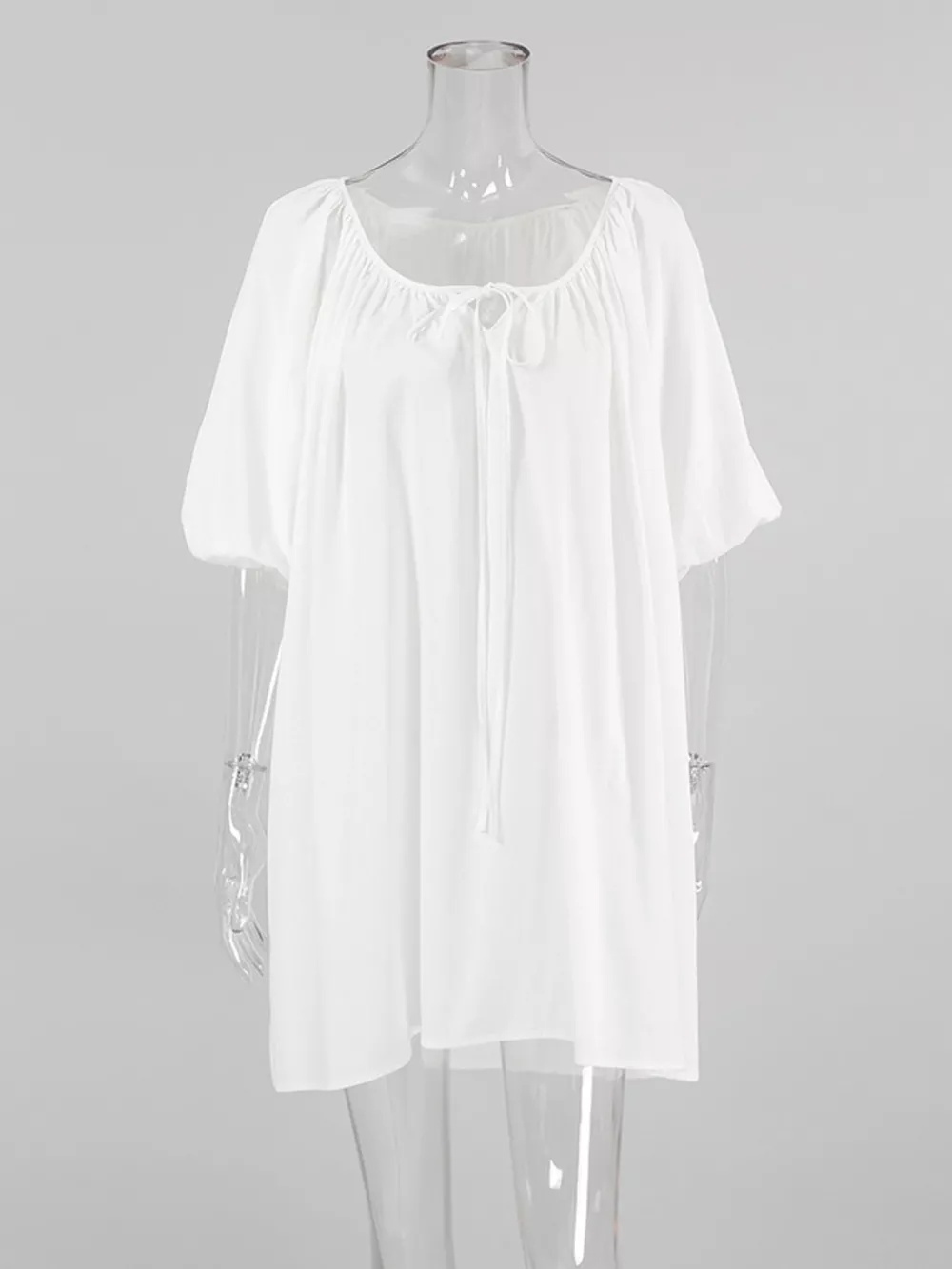 Tie Neck Puff Sleeve Lounge Dress, image 4