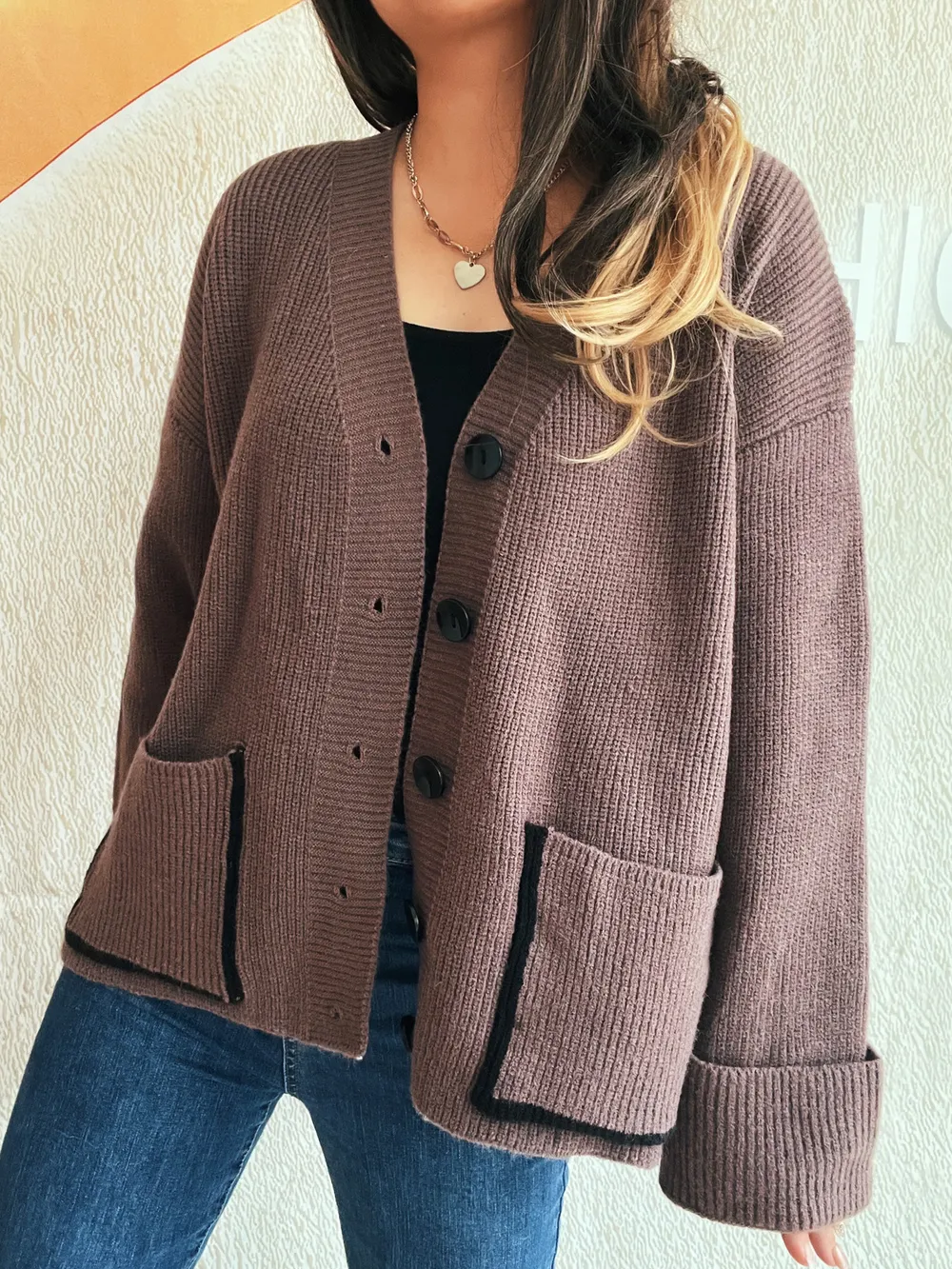 Button-Front Ribbed Cardigan with V-Neck, image 8