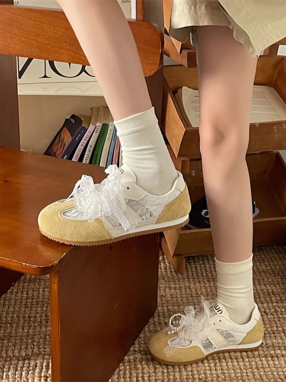 Vintage Lace Ribbon Sneakers, image 10