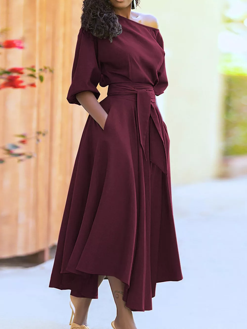Boat Neck Tie Waist Dress, image 8