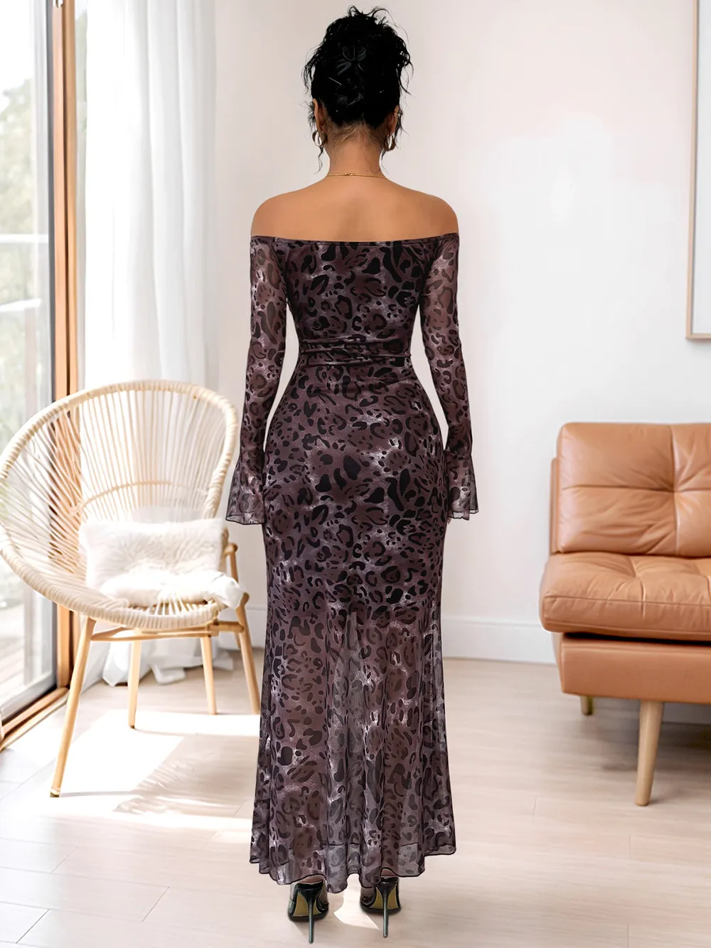 Off-Shoulder Long Sleeve Maxi Dress, image 3