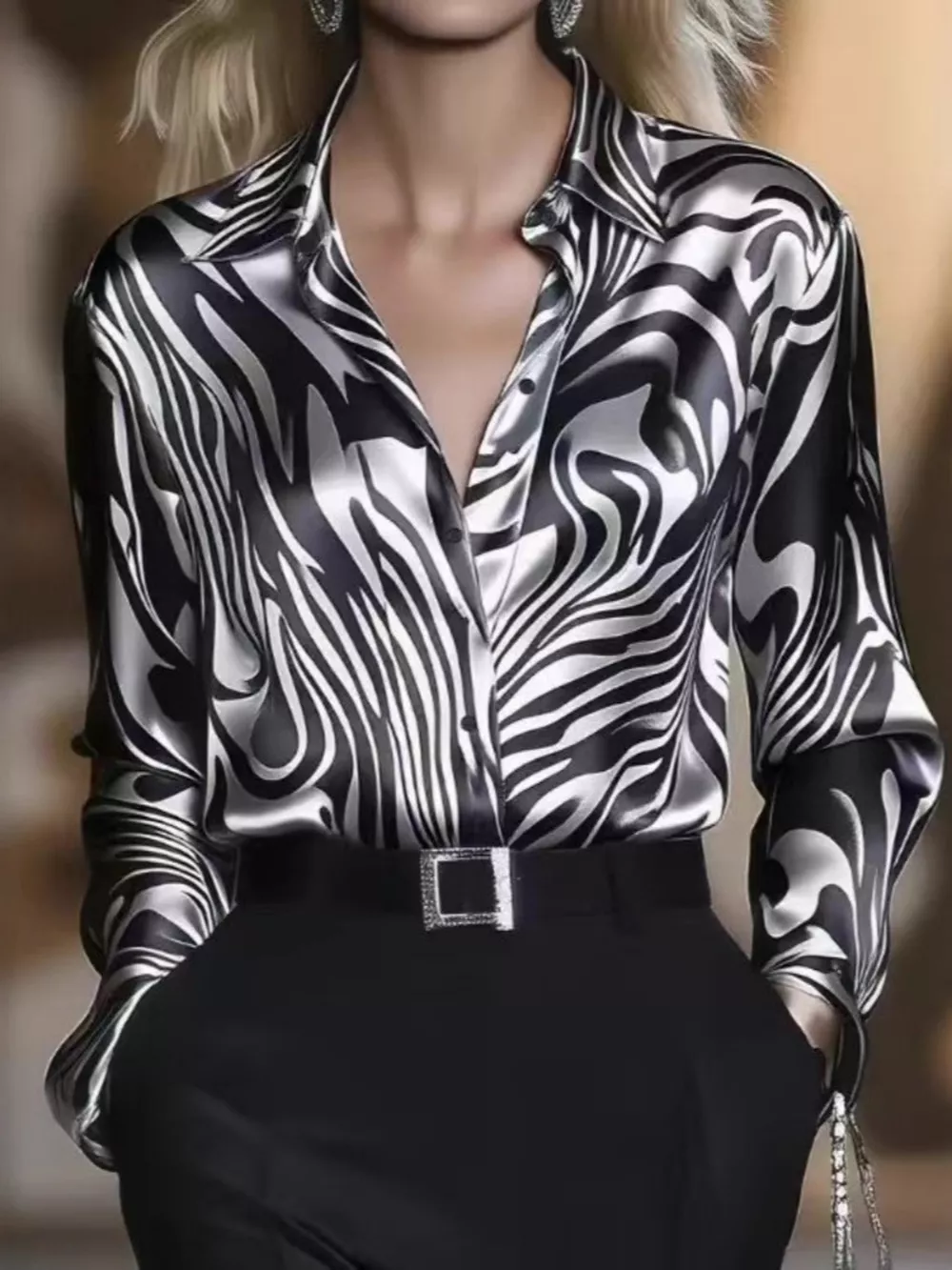 Zebra Print Button Up Shirt
