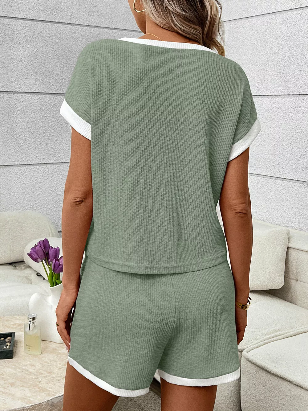 Contrast Trim Short Sleeve Top and Shorts Set, image 26