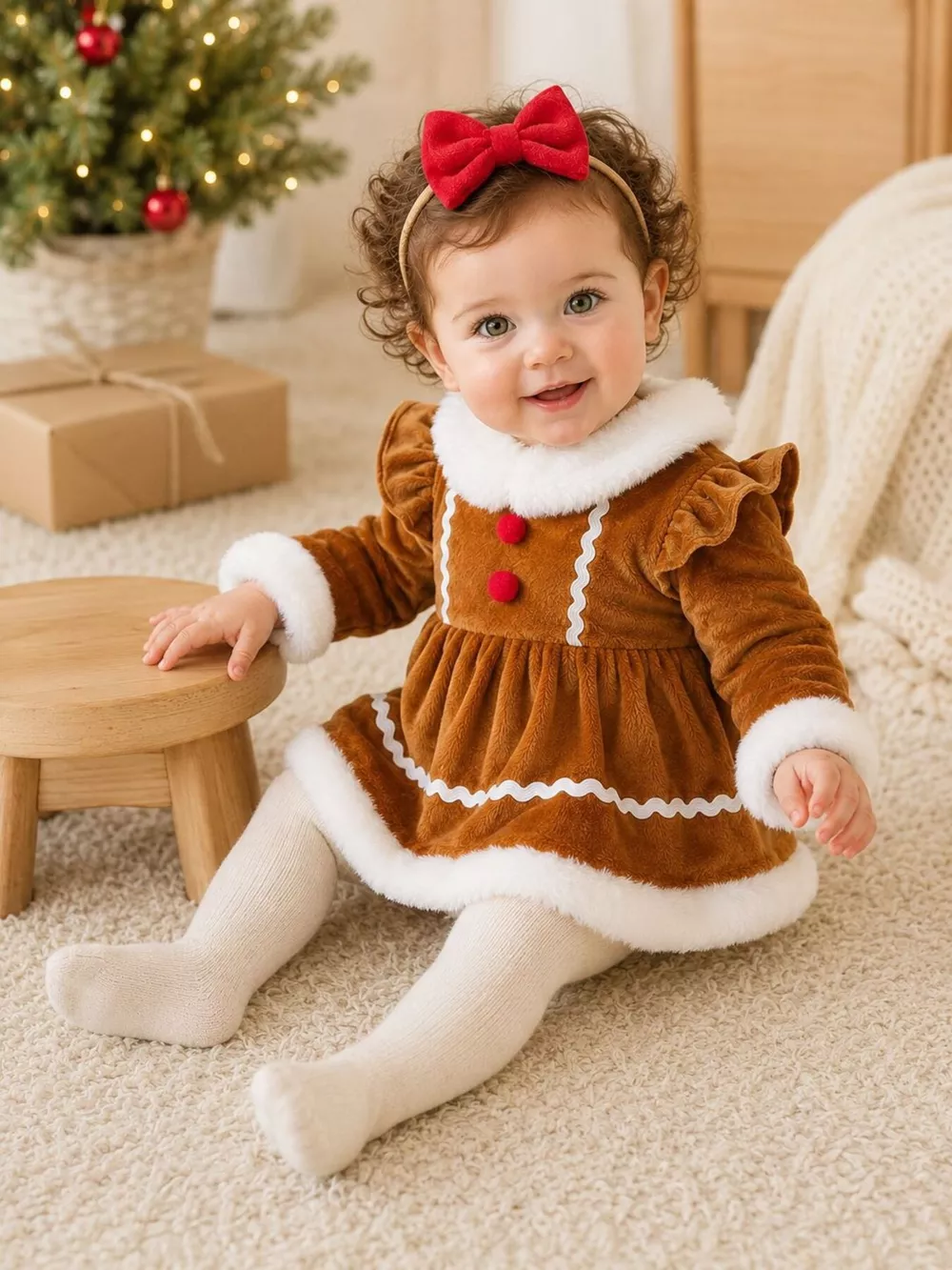 Children's Christmas Bodysuit Dress and Headband Set, image 3