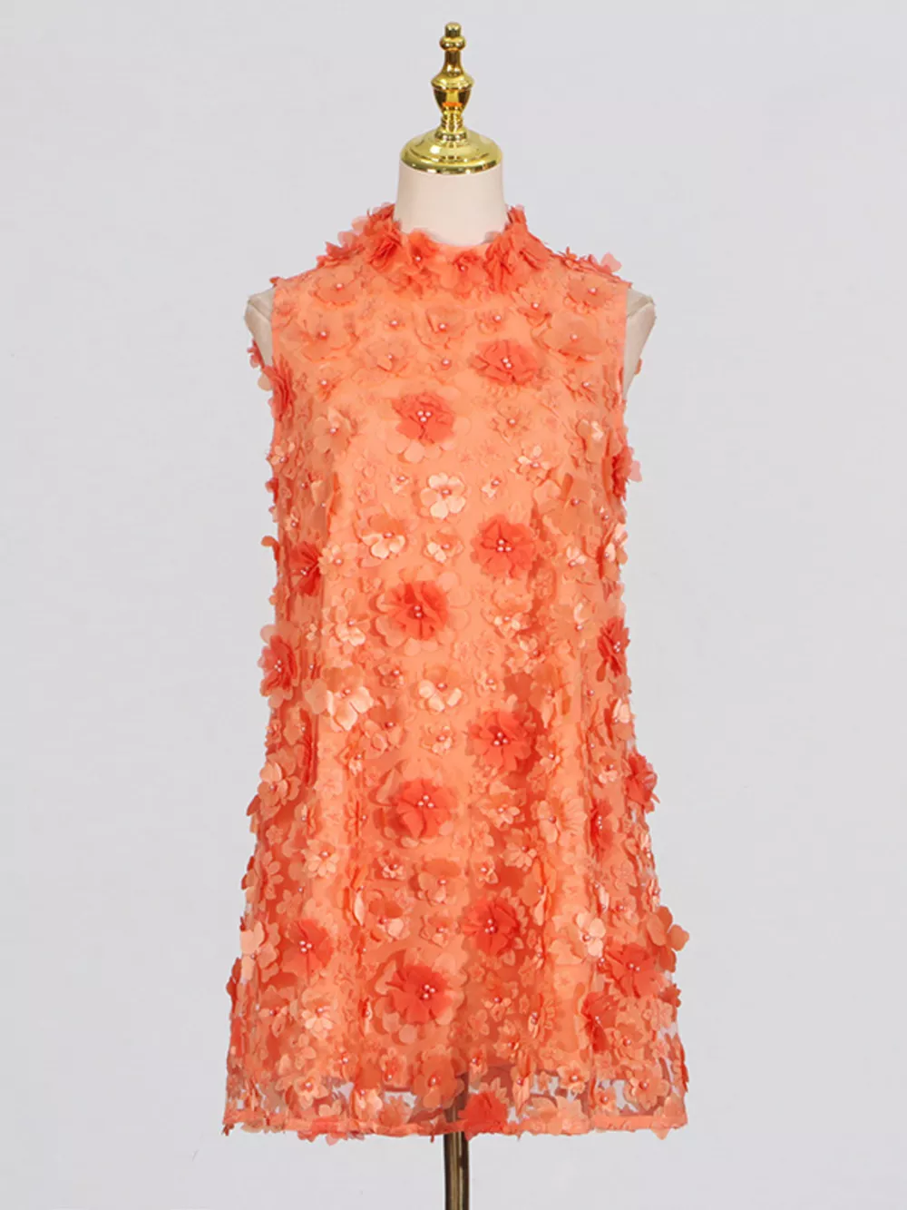 Floral Applique High Neck Sleeveless Mini Dress, image 3