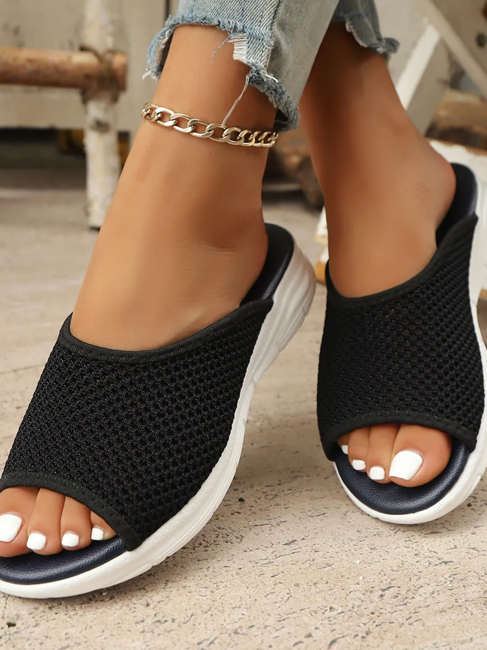 Knit Mesh Open Toe Sandals, image 4