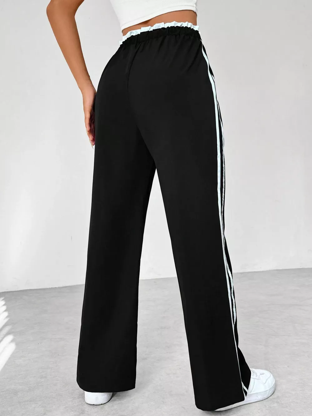 Striped Drawstring Waist Wide Leg Pants, image 2