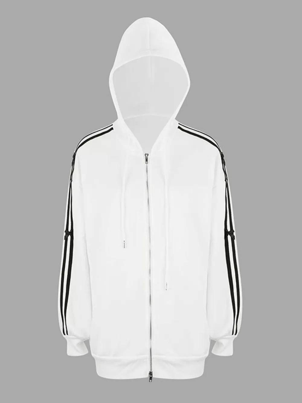 Striped Sleeve Zip-Up Drawstring Hoodie, image 9
