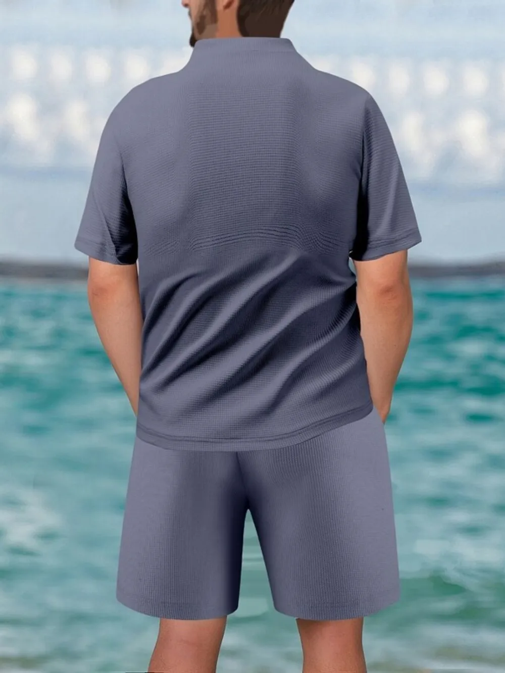 Men's Full Size Zip Front Short Sleeve Top and Shorts Set Plus Size, image 4