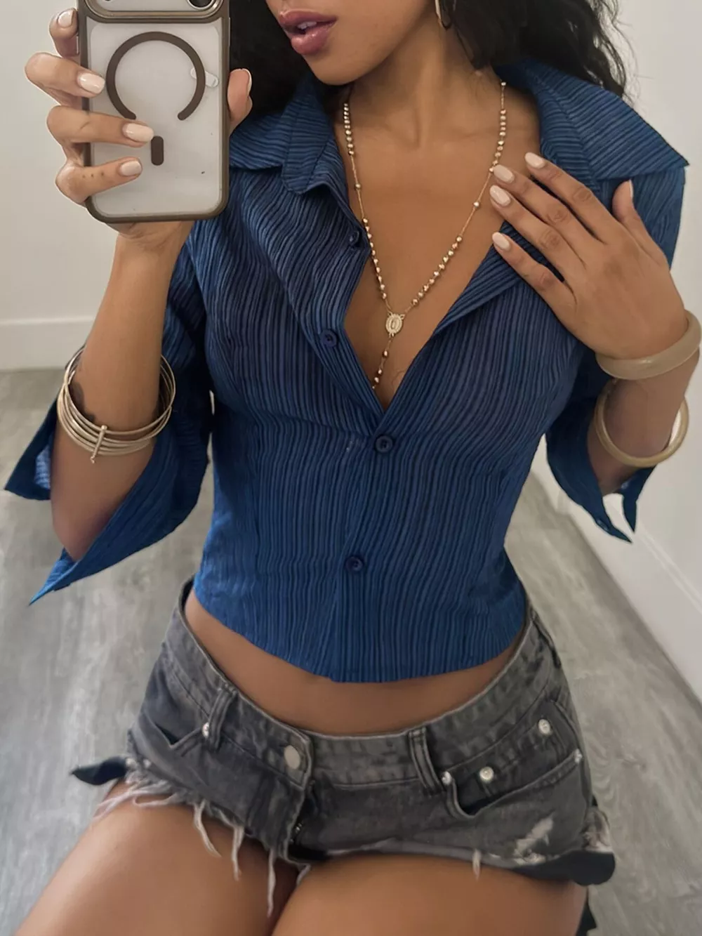 Button Up 3/4 Sleeve Shirt, image 2