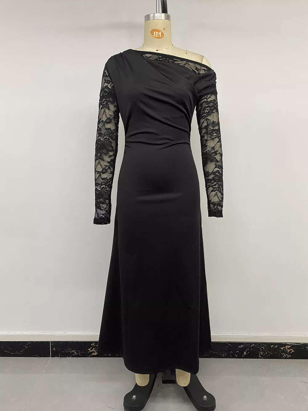 One-Shoulder Lace Sleeve Maxi Dress, image 10