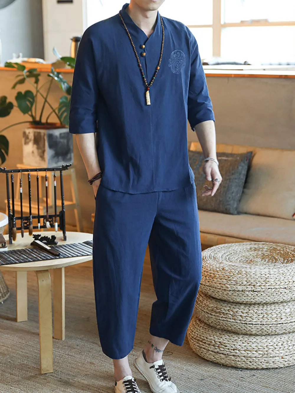 Men's Plus Size 3/4 Sleeve Top and Pants Set, image 2