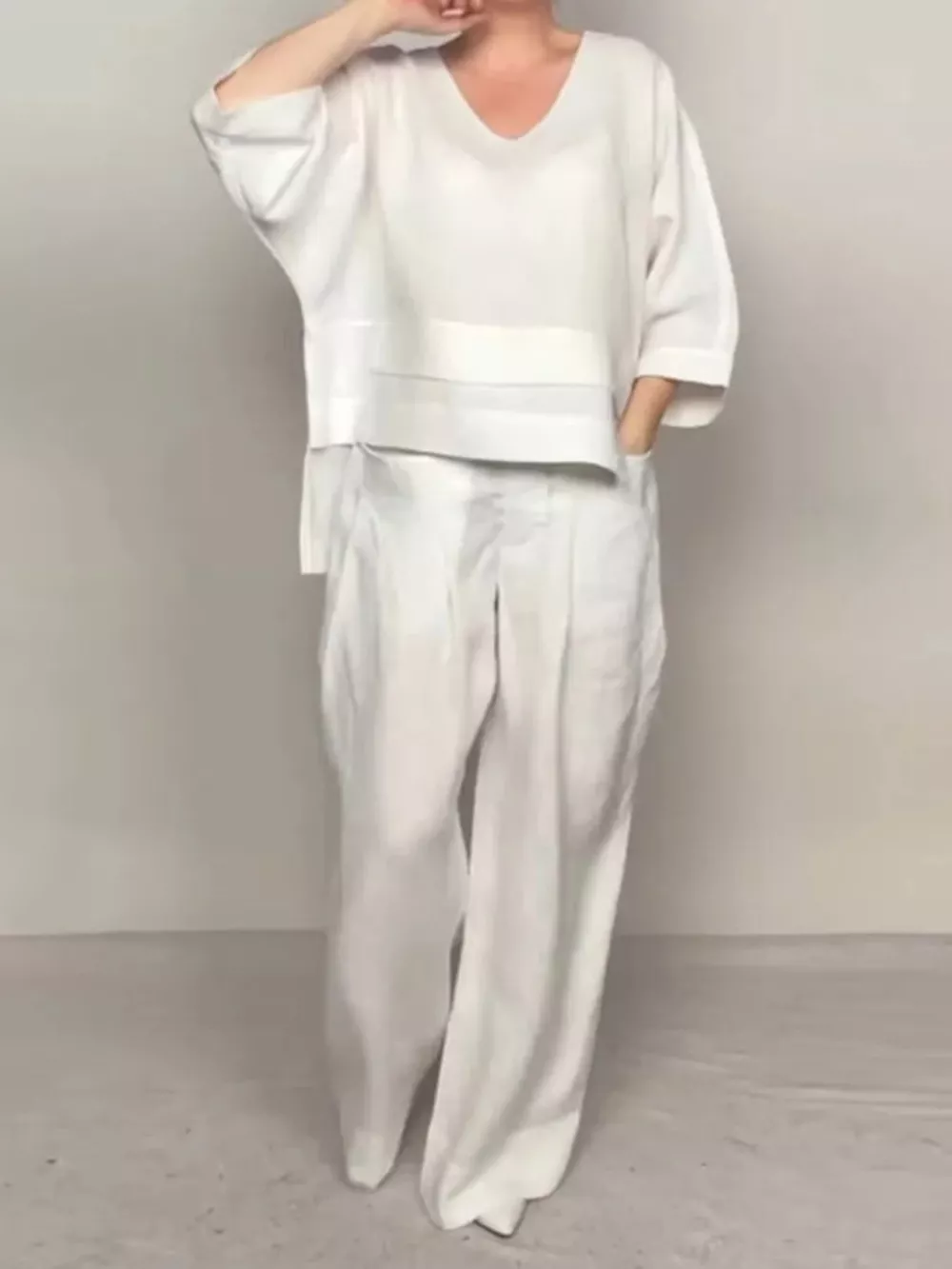 Full Size V-Neck Long Sleeve Top and Pants Set Plus Size, image 3