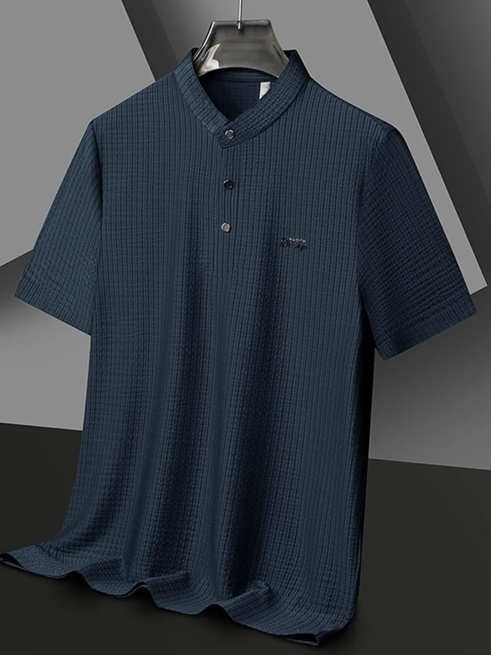 Men's Plus Size Textured Button Detail Short Sleeve Top, image 6