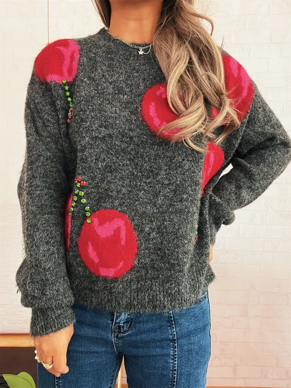 Contrast Cherry Round Neck Sweater, image 12