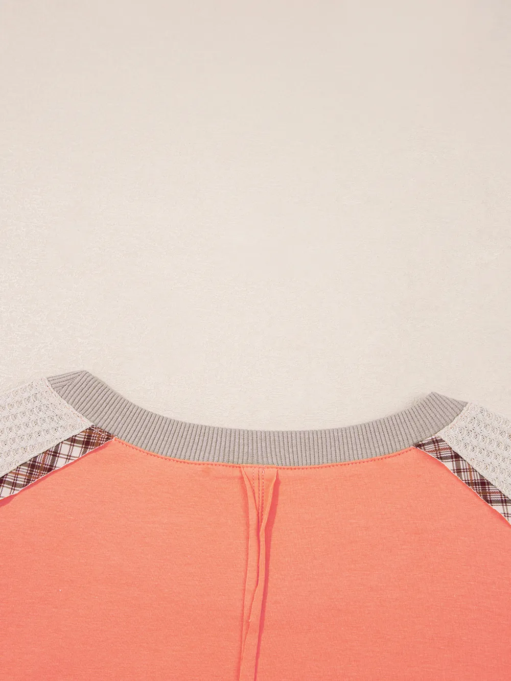 Plaid Waffle Flower Patchwork Contrast Top, image 3