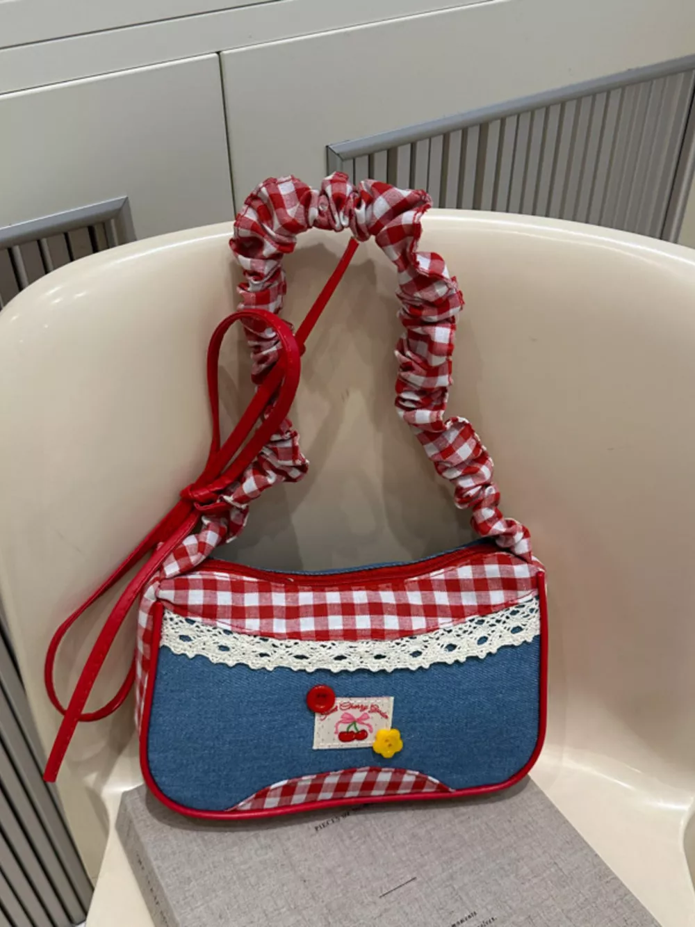 Cherry Plaid Strap Crossbody Bag, image 3