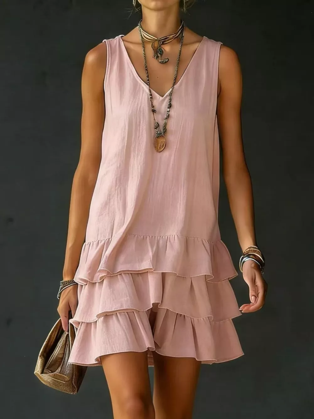 Full Size Ruffled Hem V-Neck Sleeveless Dress Plus Size, image 13