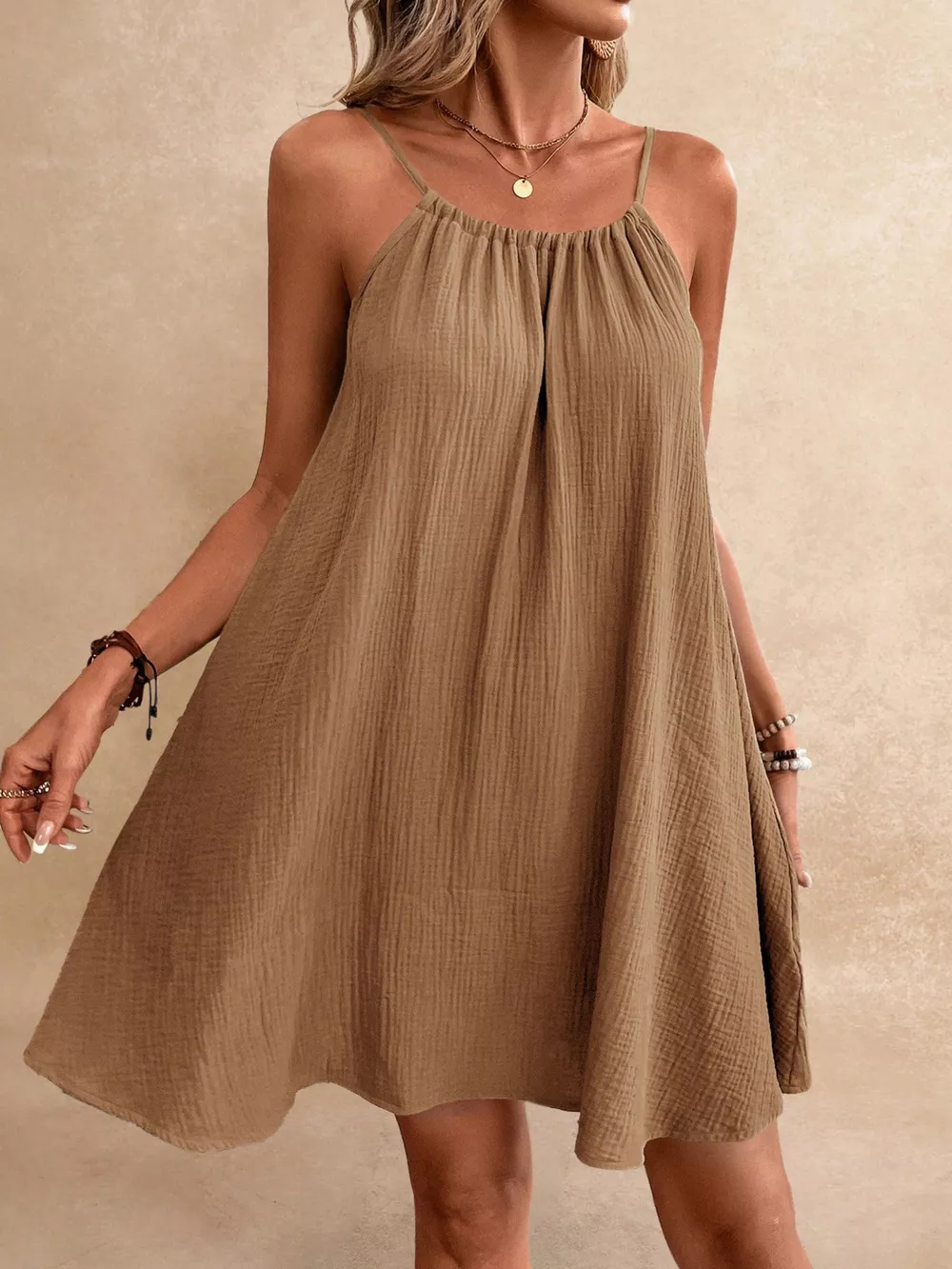 Casual Spaghetti Strap Gauze Dress, image 12