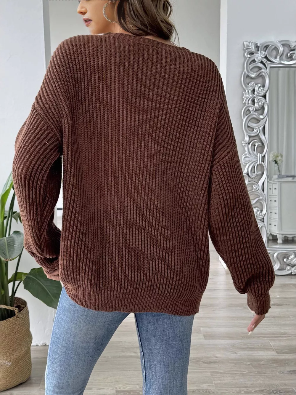 V-Neck Button-Decorated Sweater, image 8