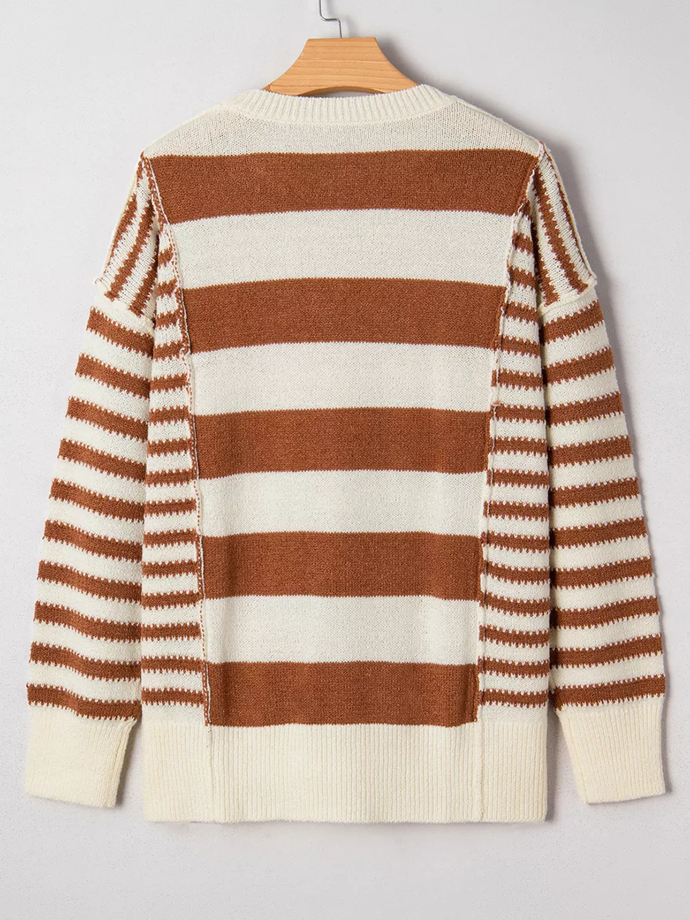 Stripe Drop Shoulder Sleeve Patchwork Baggy Sweater, image 8