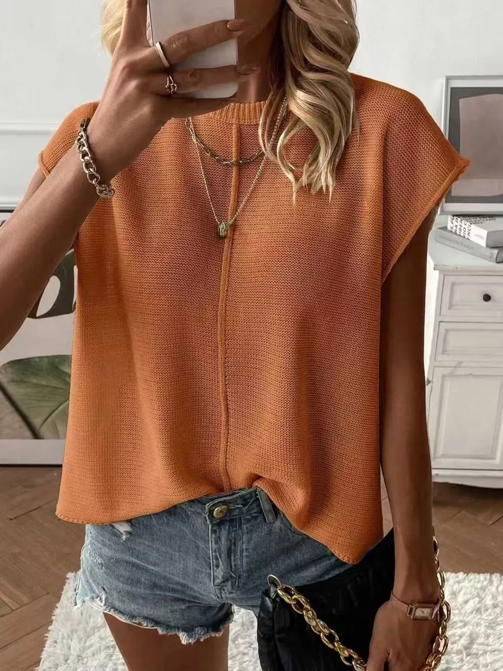 Full Size Seam Detail V-Neck Sweater Vest Plus Size, image 3