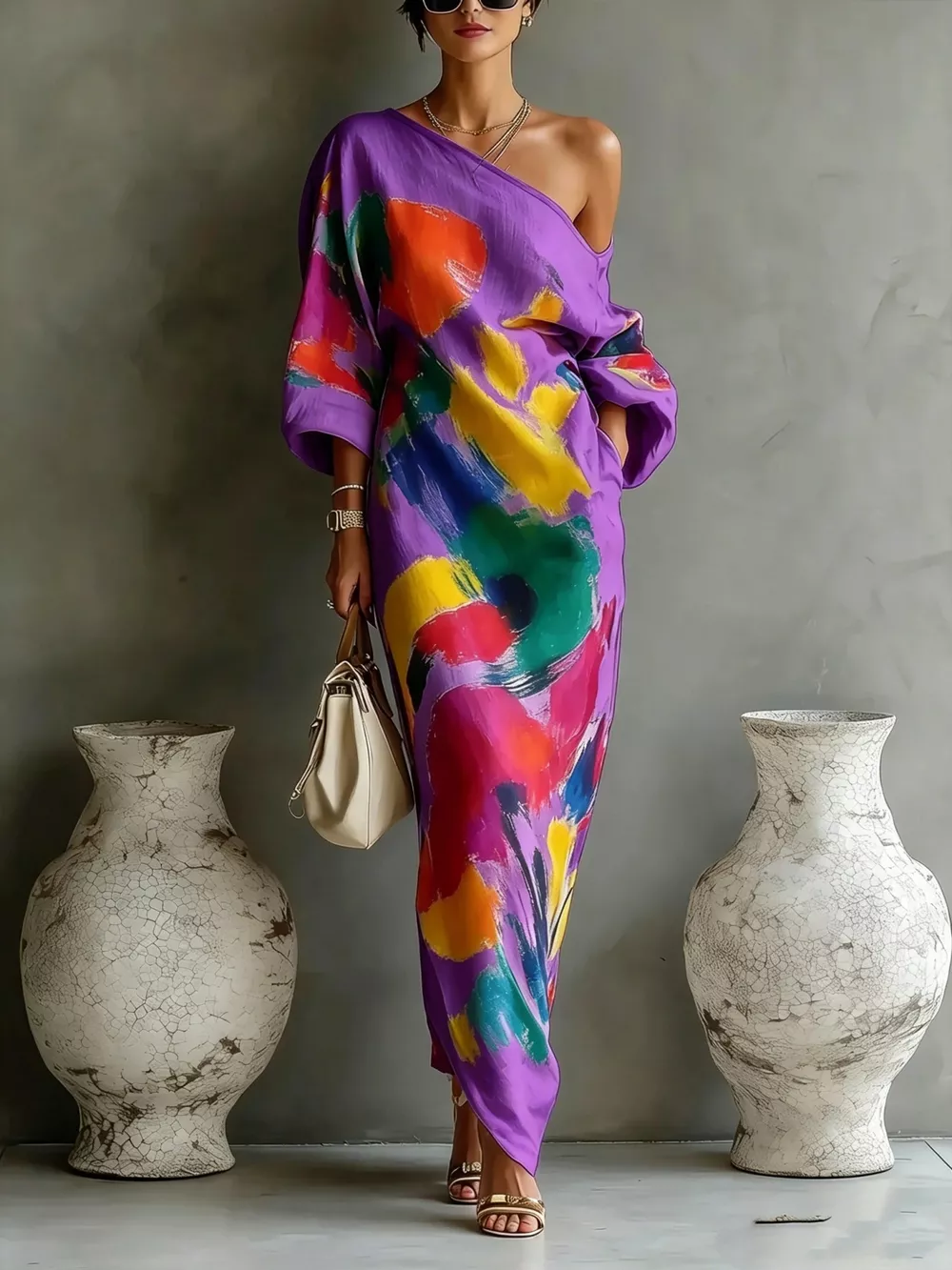 Full Size One-Shoulder Abstract Print Loose Fit Maxi Dress Plus Size, image 7
