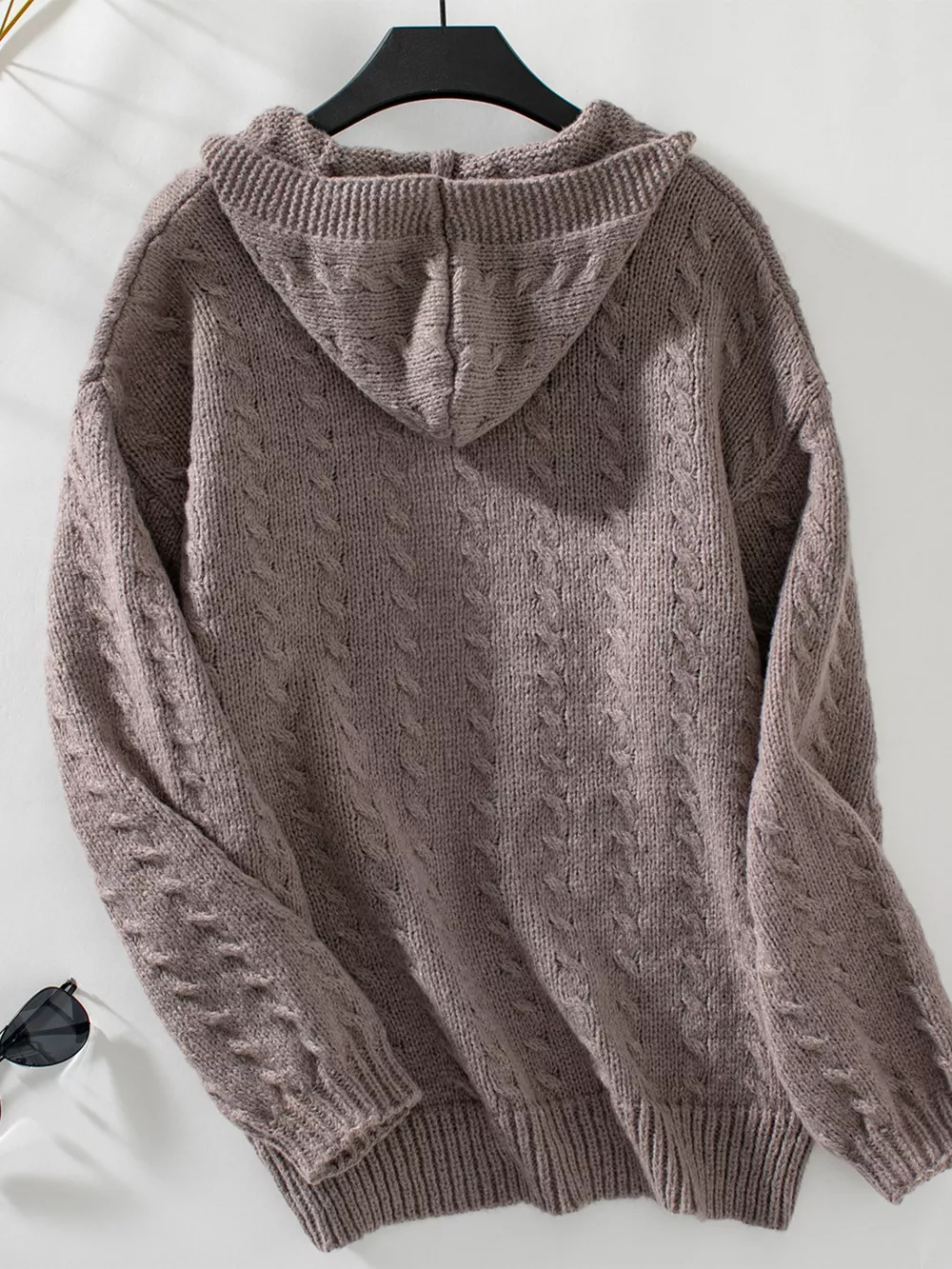 Cable Knit Open Front Hooded Cardigan, image 10