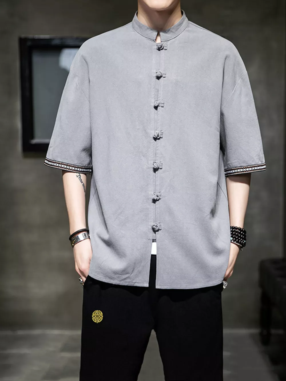 Men's Plus Size Chinese Style Half Sleeve Shirt, image 2