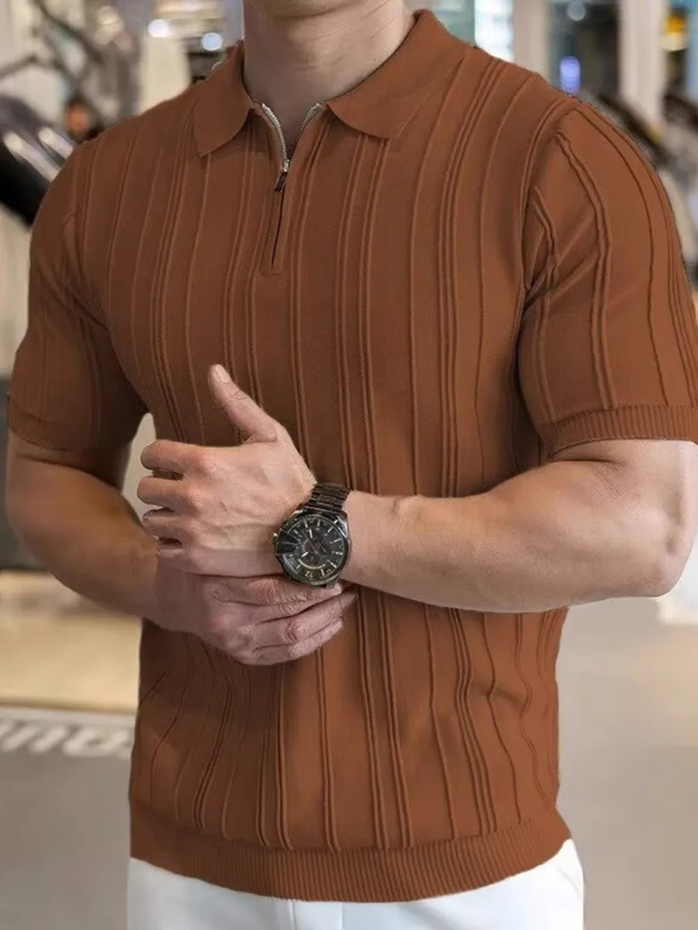 Men's Full Size Slim Fit Zip Collar Short Sleeve Polo Plus Size, image 10
