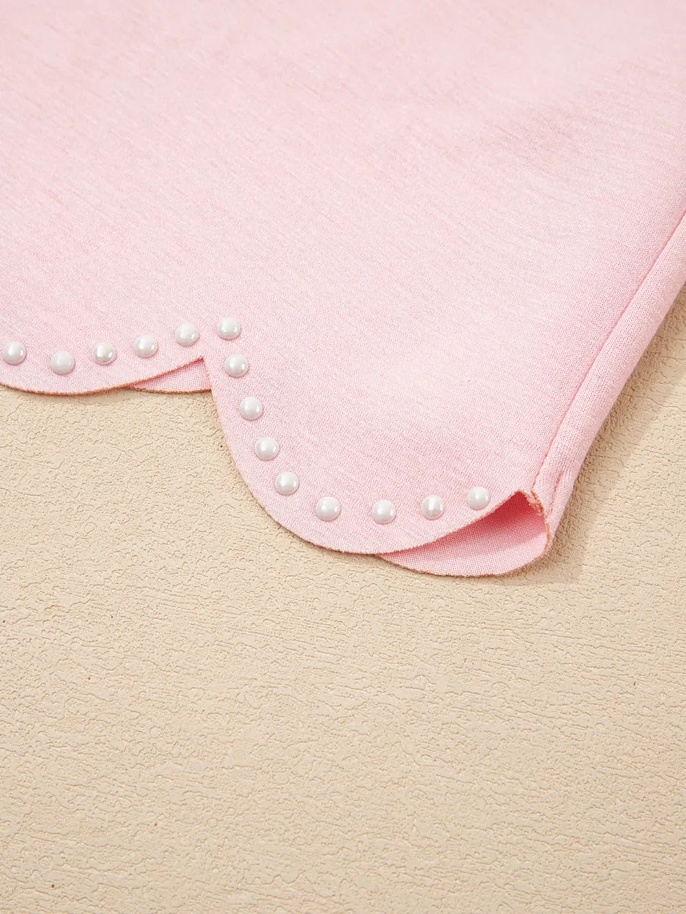 Puff Sleeve Pearl Embellished Scallop Trim Top and Skort Set, image 7