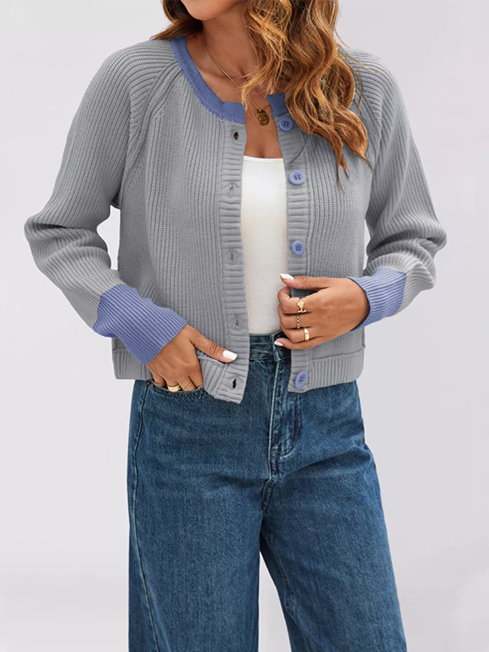 Color Block Ribbed Knit Button-Front Cardigan, image 7