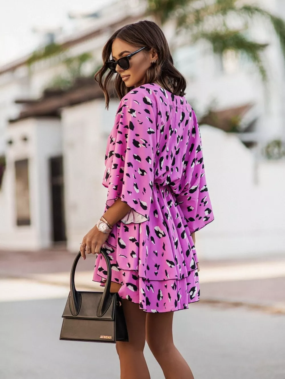Layered Printed Surplice Mini Dress, image 11
