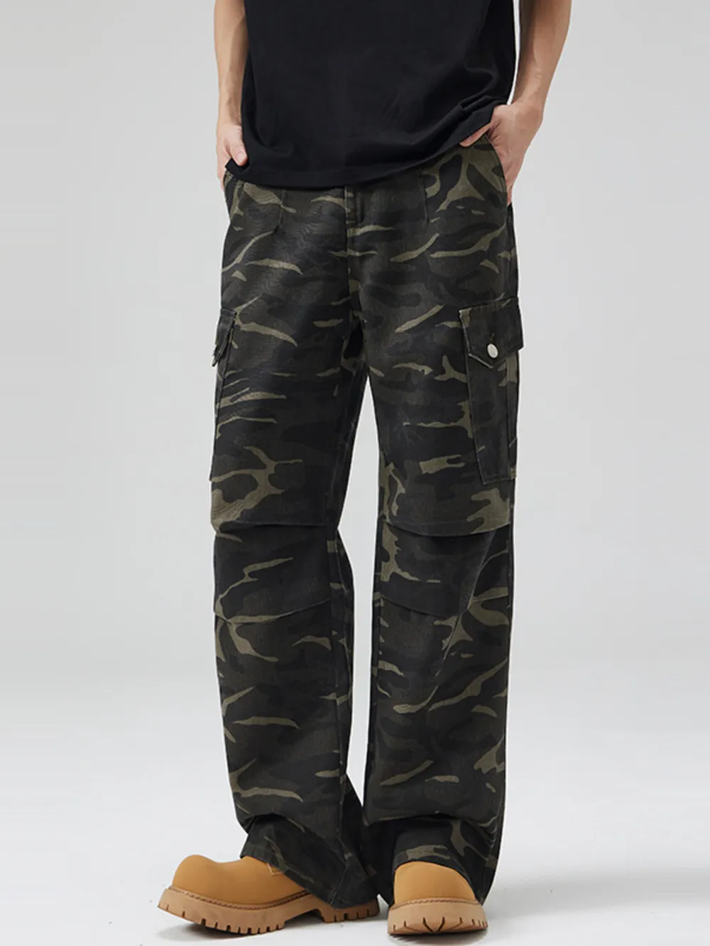Men's Full Size Camouflage Cargo Pants with Multi-Pocket Plus Size